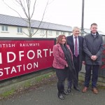 Andrew Jones MP - Parliamentary Under Secretary of State at the Department for Transport responsible for the railways - at Handforth Station with Kim and X (from Northern)